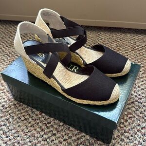 Woman’s Ralph Lauren Casandra Eucalyptus Linen Espadrille Size 9B - Black